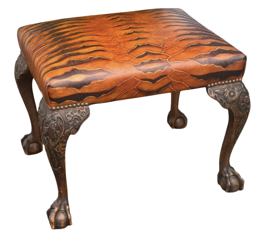 Georgian 19c Style Carved Mahogany Foot Stool Ottoman Bench