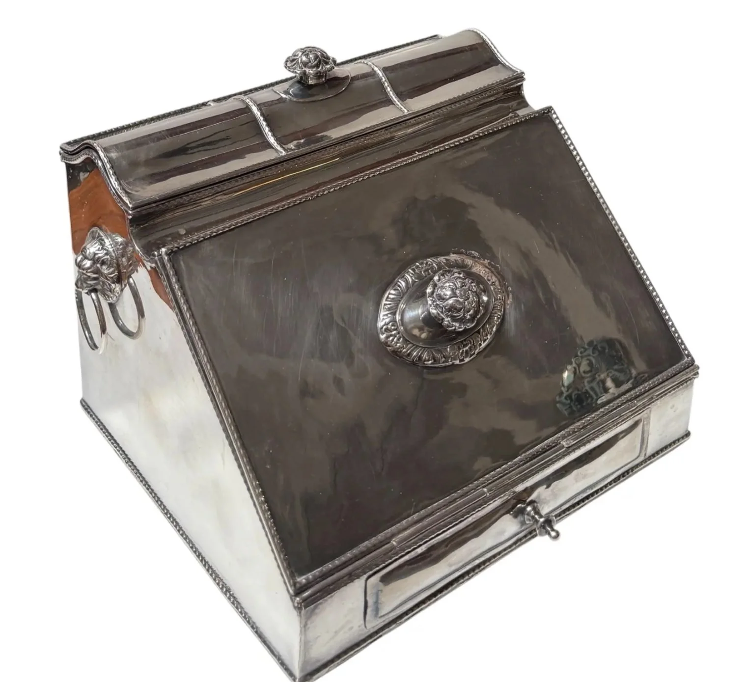 Antique Silver Inkwell & Document Box