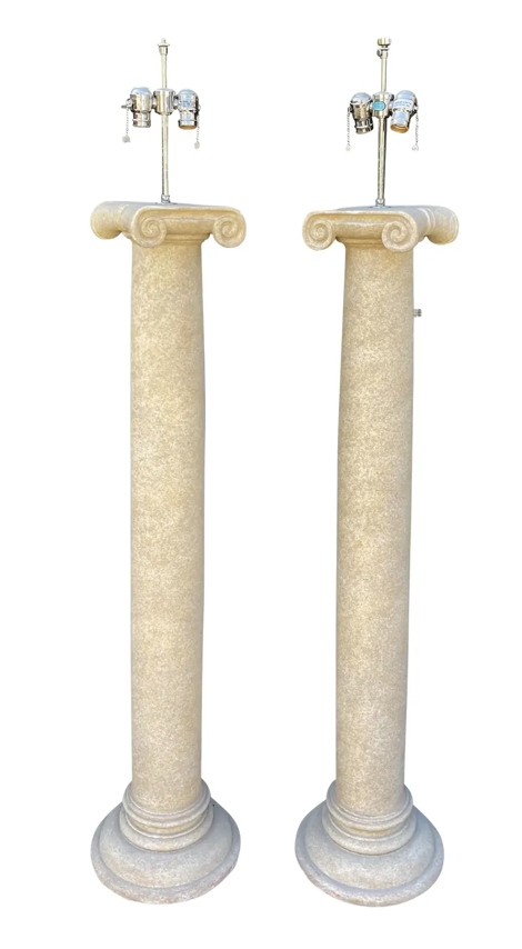 Pair of J. Robert Scott Stone Neoclassical Column Floor Lamps
