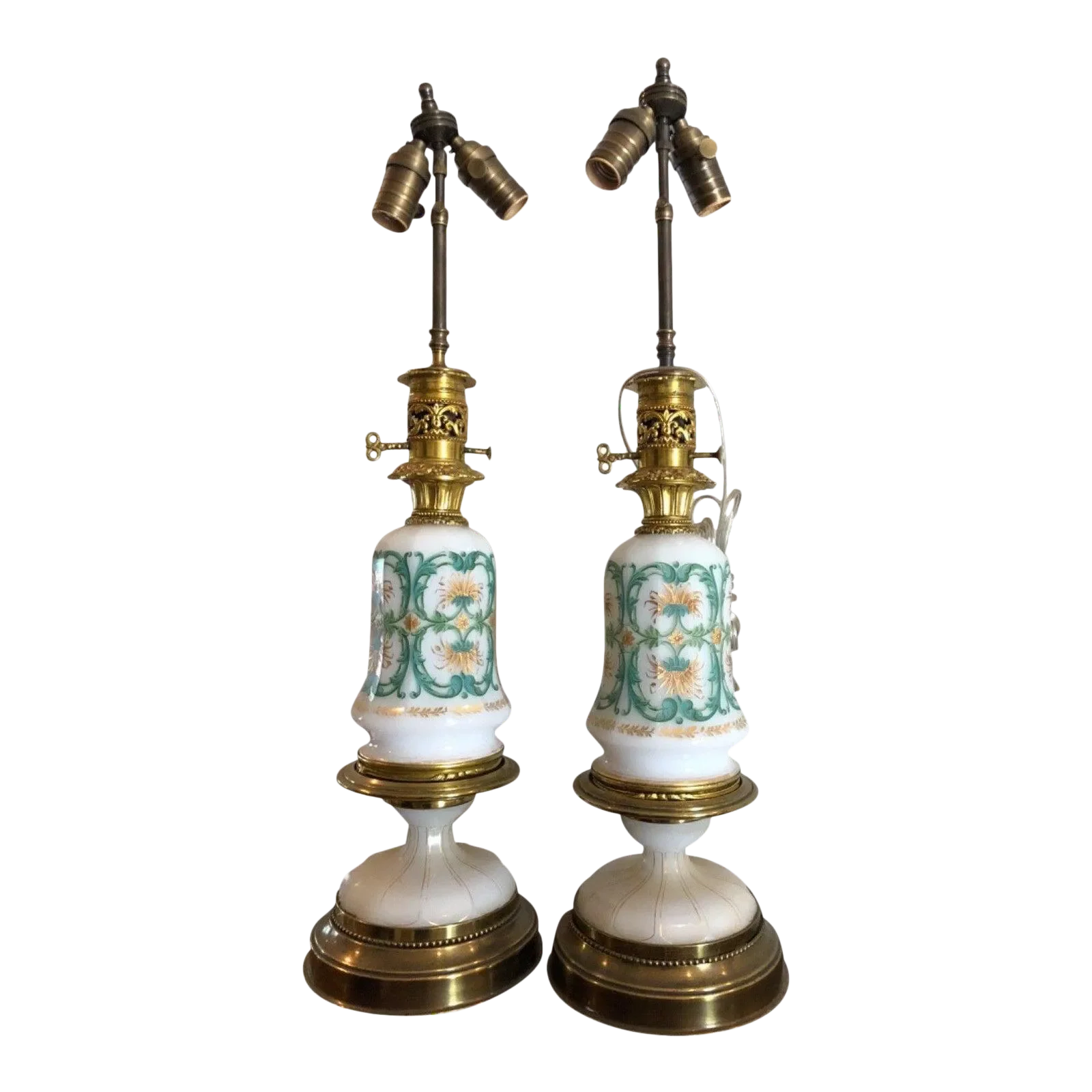 Antique French Opaline Glass Designer Table Lamps - a Pair