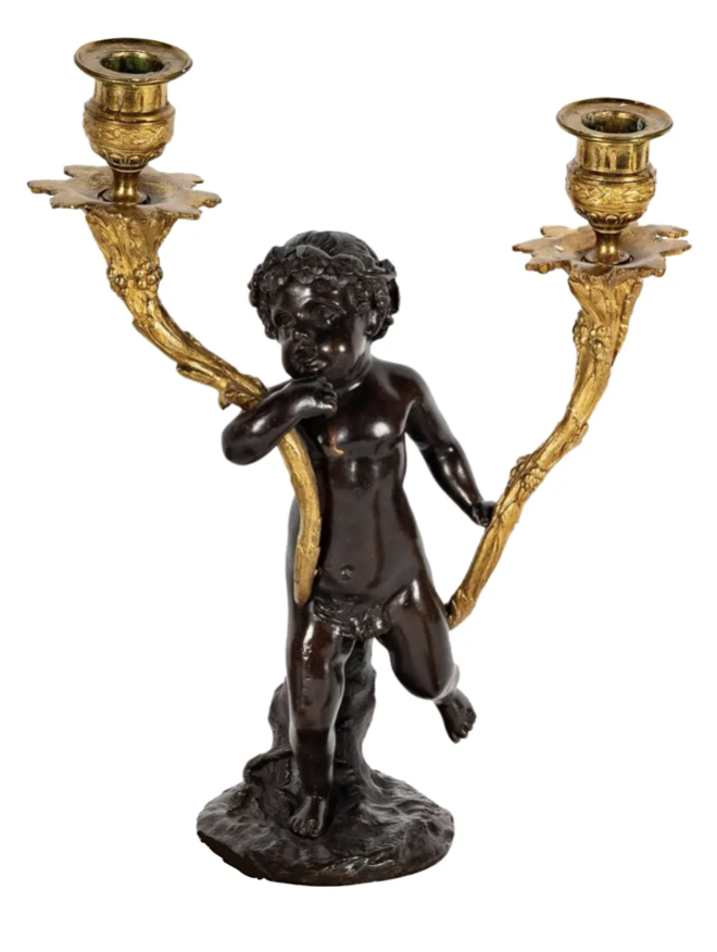 Antique Clodion Bronze Cherub Sculpture Gilt Bronze Candelabra
