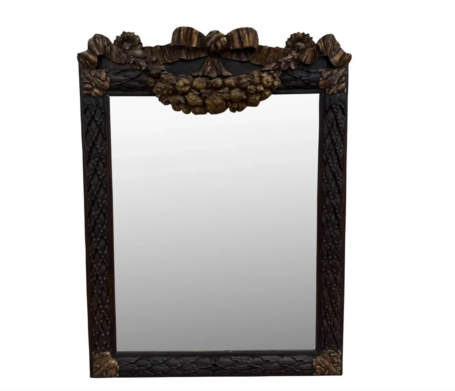 Large Antique 18th C Franco Flemish Baroque Walnut & Giltwood Mirror