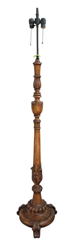 Antique Baronial Carved Wood Floor Lamp