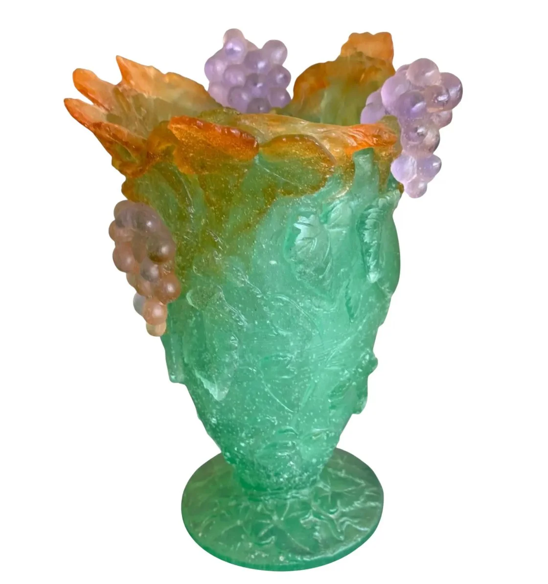 Vintage Daum France Pate De Verre Art Glass Vase W Grapes