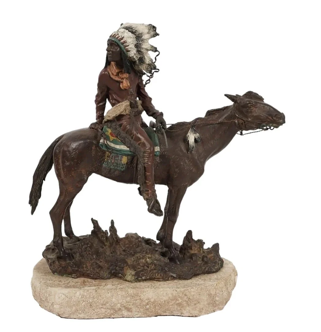 Carl Kauba Austrian Vienna Bronze Sculpture of Indian Warrior on Horseback