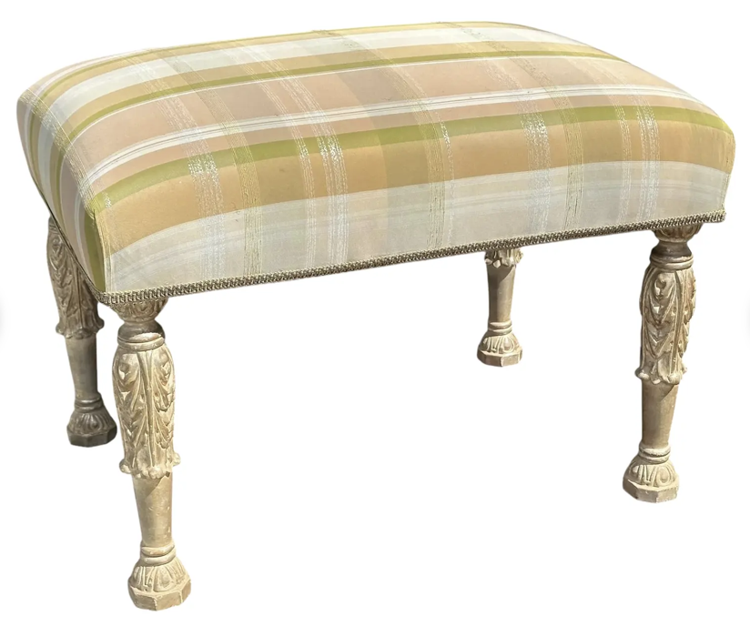 Louis XVI Style White Gold Giltwood Stool Ottoman