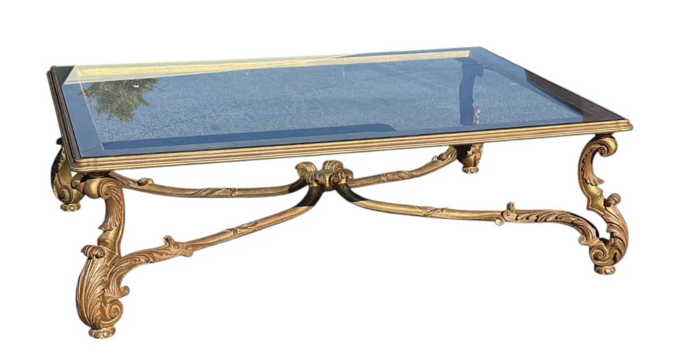 Hollywood Regency Giltwood & Glass Cocktail Table
