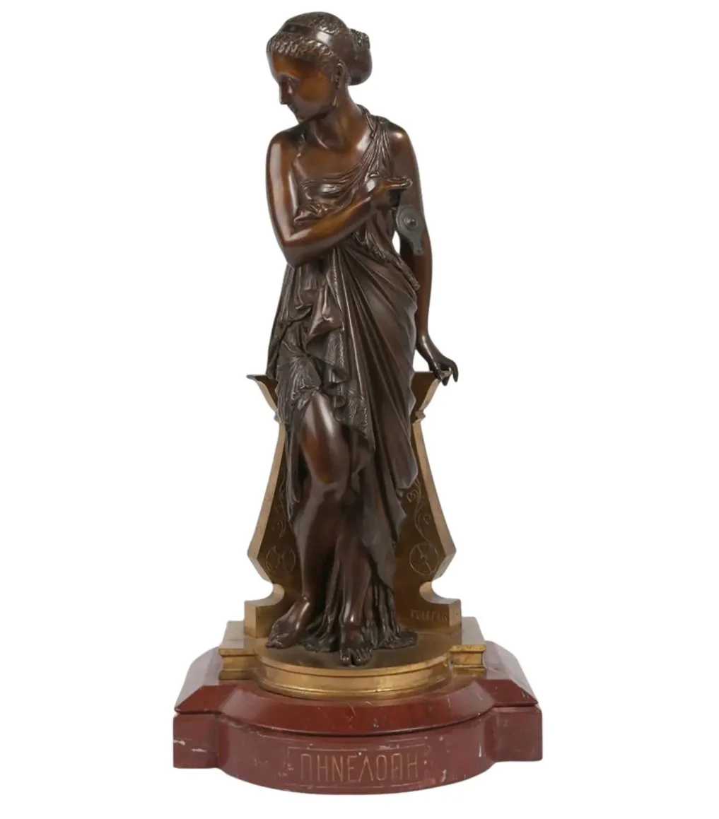 Antique 22" French Gilt Bronze Vestal Sculpture of Penelope by Peiffer
