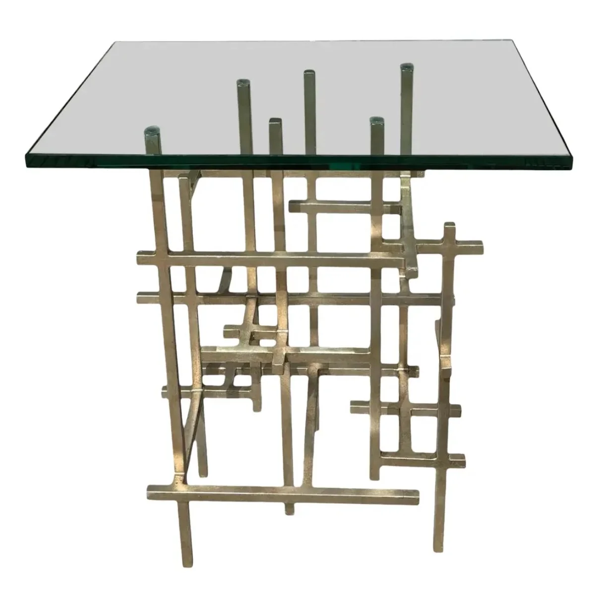 Fran Taubman Style Modern Silvered Metal Side Table 1 of 2