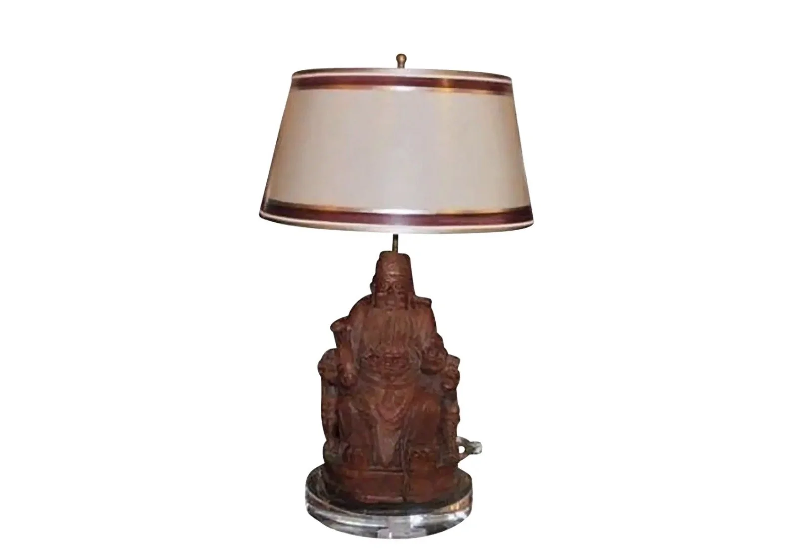 Antique Chinese Carved Wood Buddha Sculpture Lamp