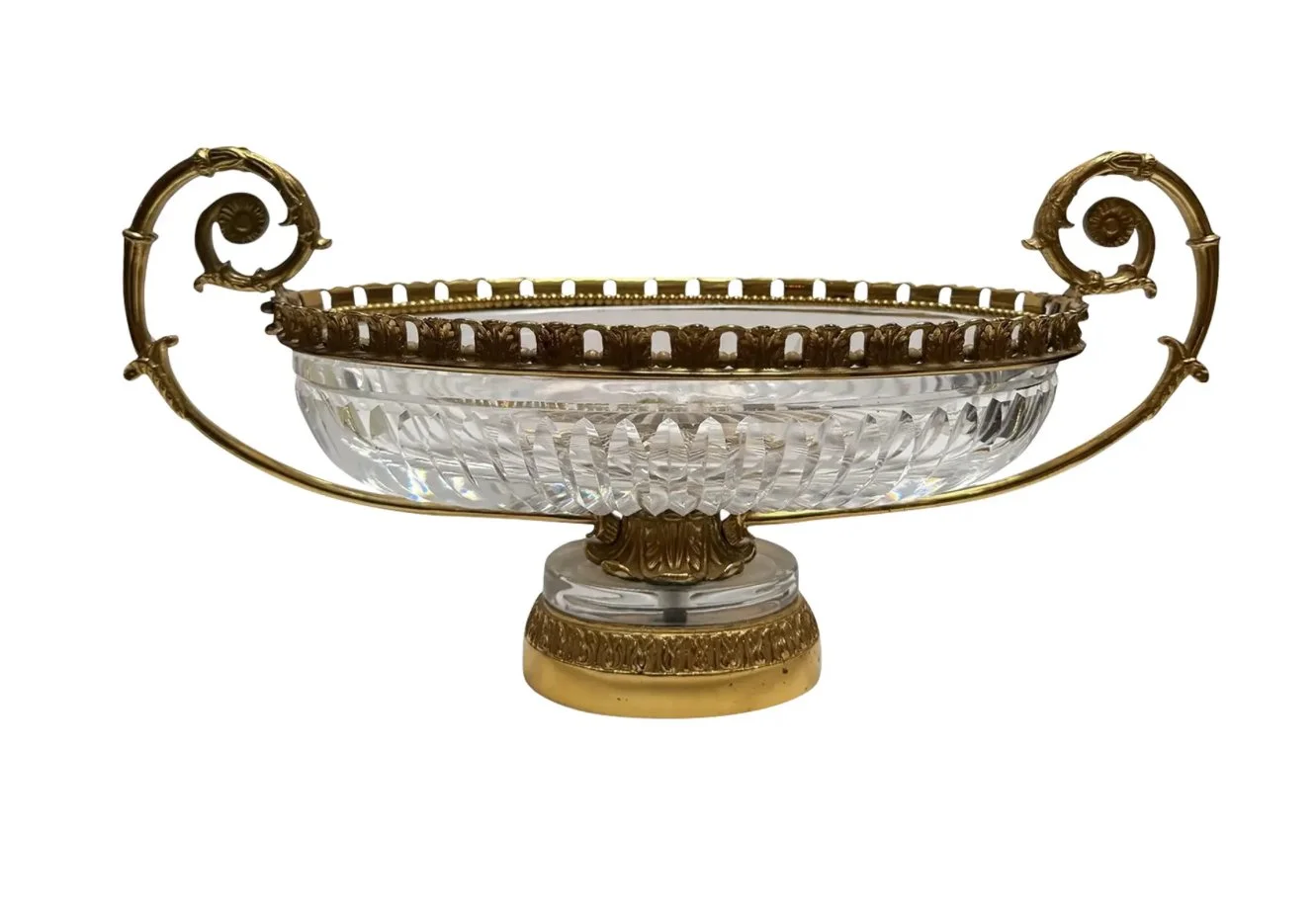 Baccarat French Crystal and Gilt Bronze Centerpiece Urn Form Bowl