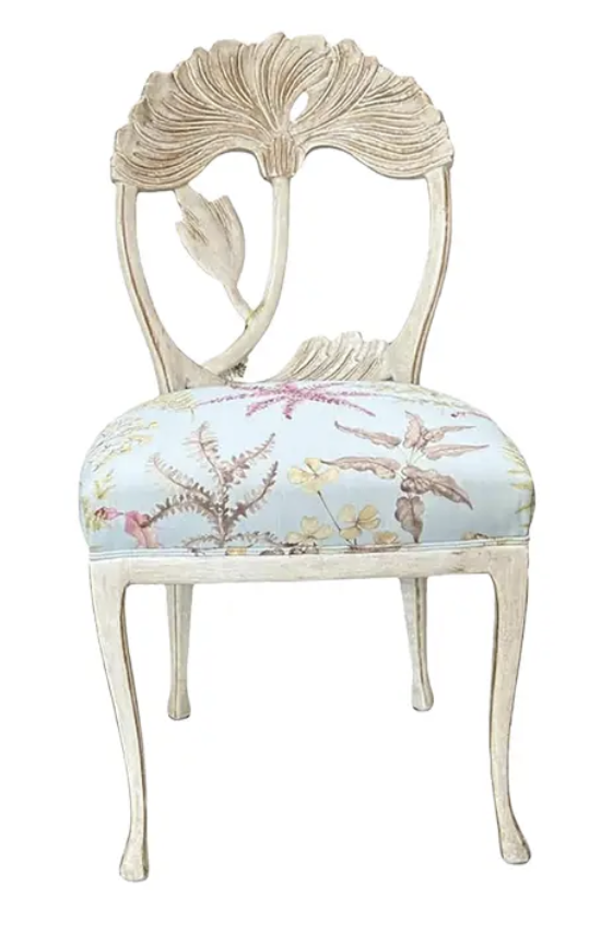 Vermillion Art Nouveau Flower Back Dining Chair W Scalamandre