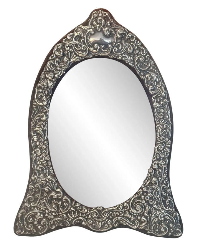 Antique English Sterling Silver Oval Picture Frame Floral Motif