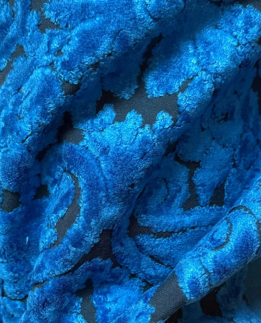 11 Yards of Pierre Frey Electric Blue Fabric Cut Velvet Damask Fabric