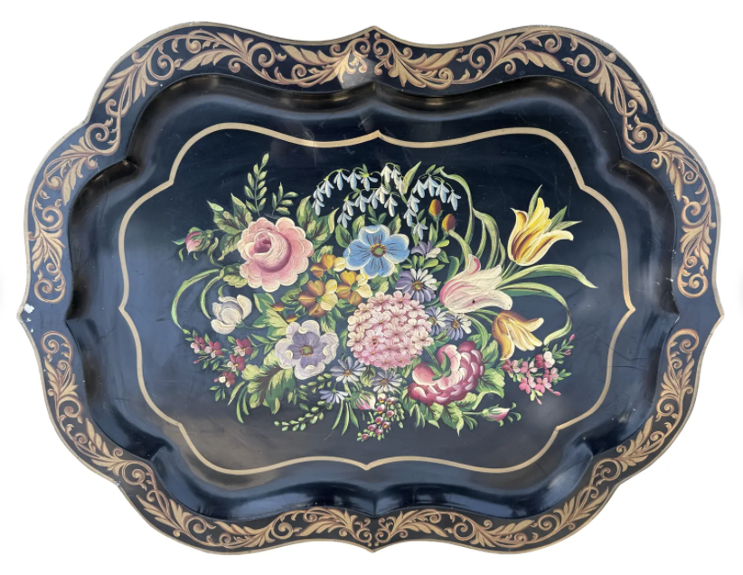 Antique Victorian Tole Tray or Chinoiserie Platter - Hollywood Regency