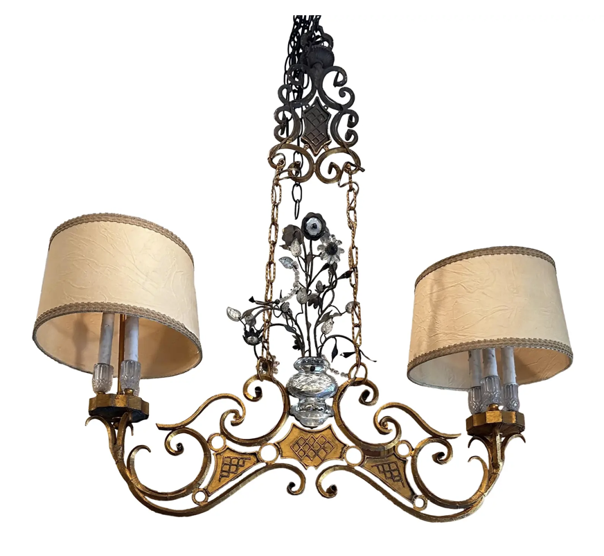 Maison Bagues Rock Crystal Double Pendant Billiard Table Chandelier