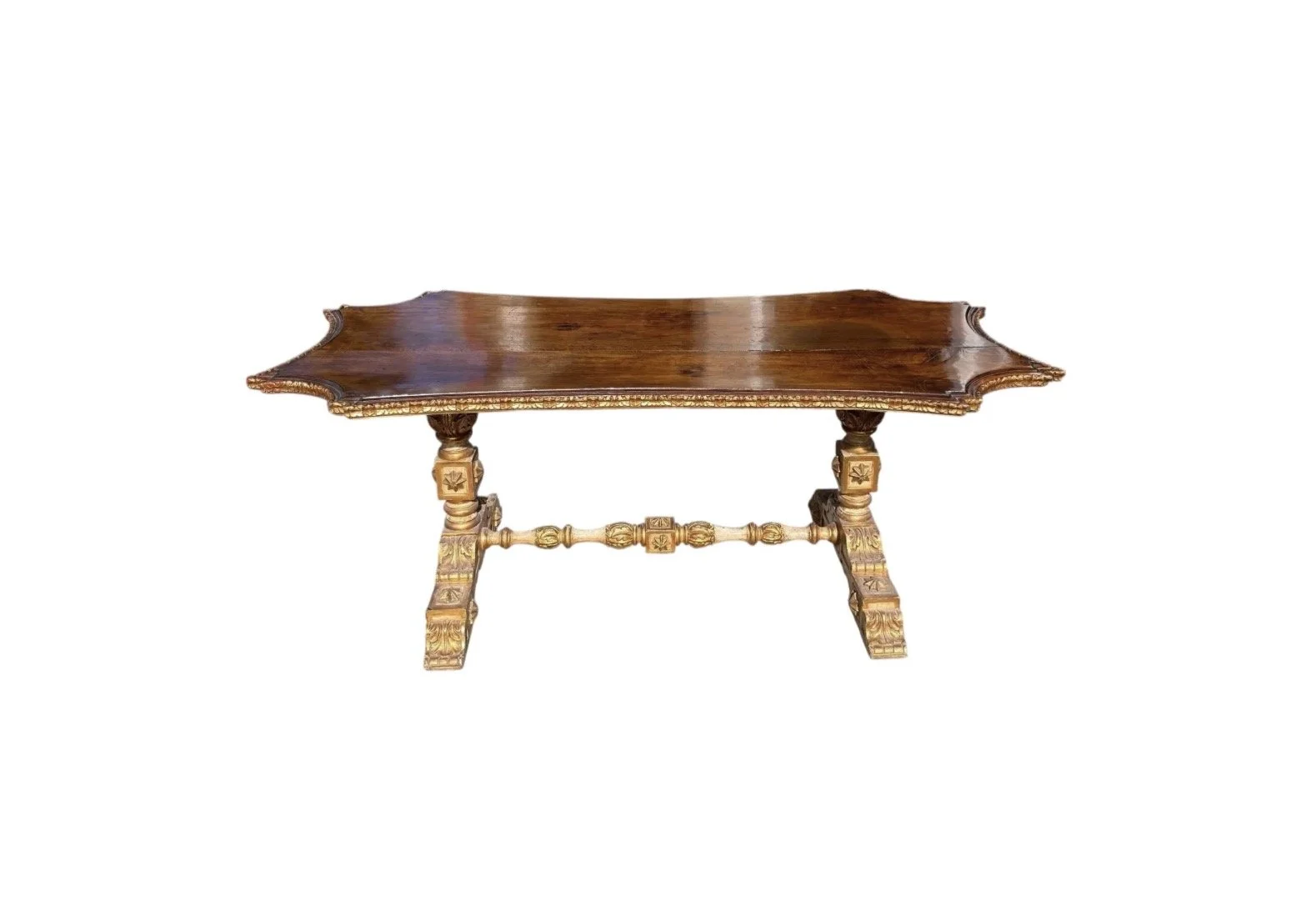 Antique Italian Walnut & Giltwood Dining or Center Table
