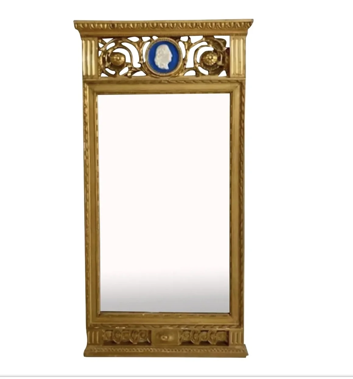 Antique Neoclassical Giltwood and Wedgwood Blue Jasper Mirror