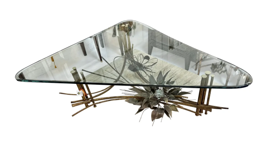 Mid Century Modern Brutalist Gilt Metal Cocktail or Coffee Table