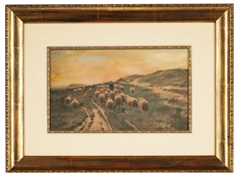 Antique Watercolor Painting of Sheep by Cornelis Westerbeek (1873-1903)