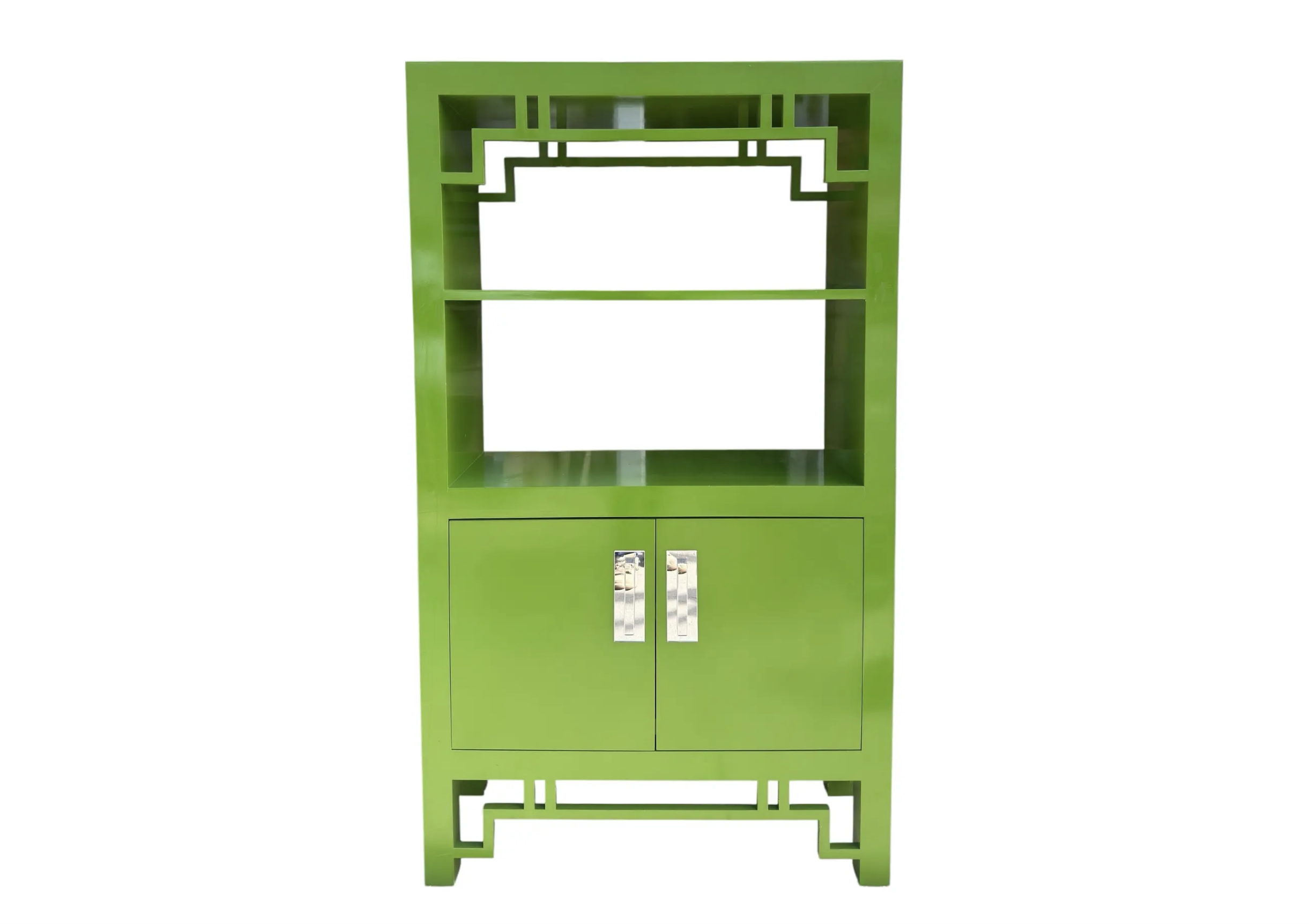 Modern Chartreuse Green Lacquer Bookcase Cabinet Etagere