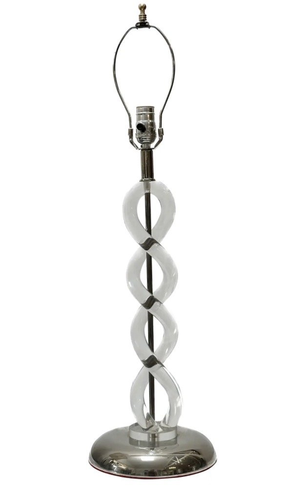 Mid Century Twisted Lucite & Polished Chrome Modernist Table Lamp