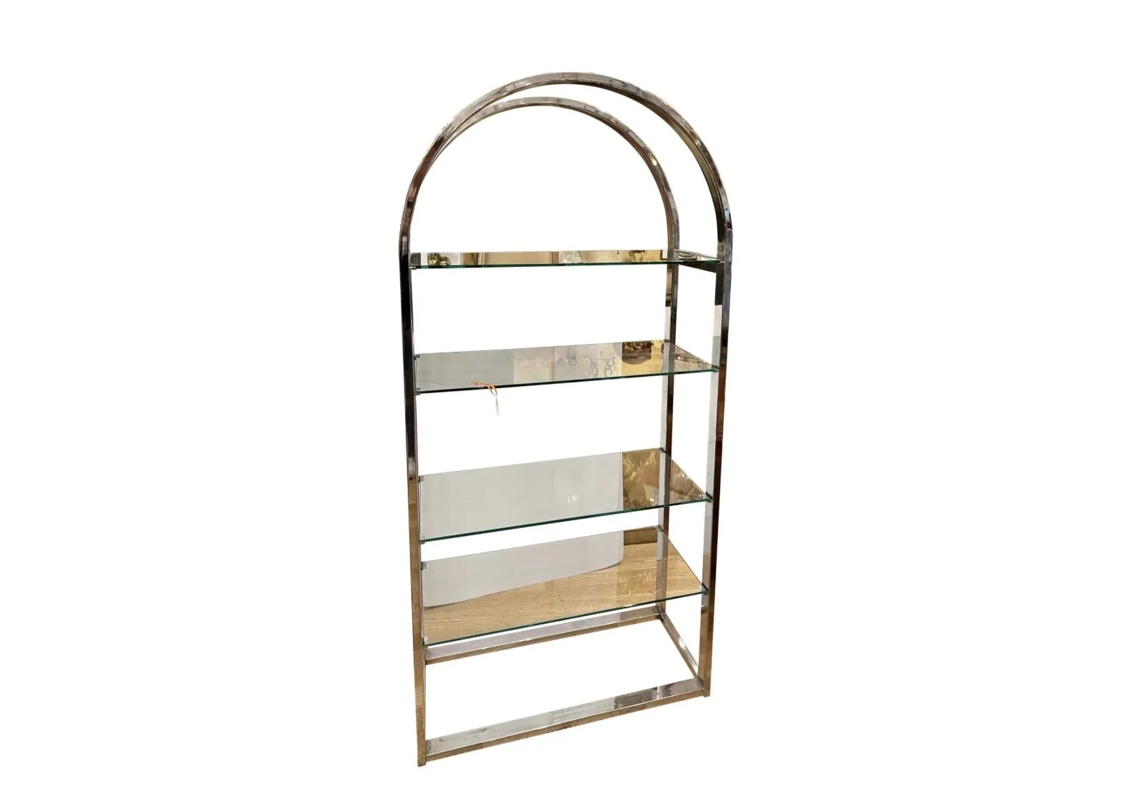 Modern Chrome & Glass Arched Etagere Display Shelving Unit