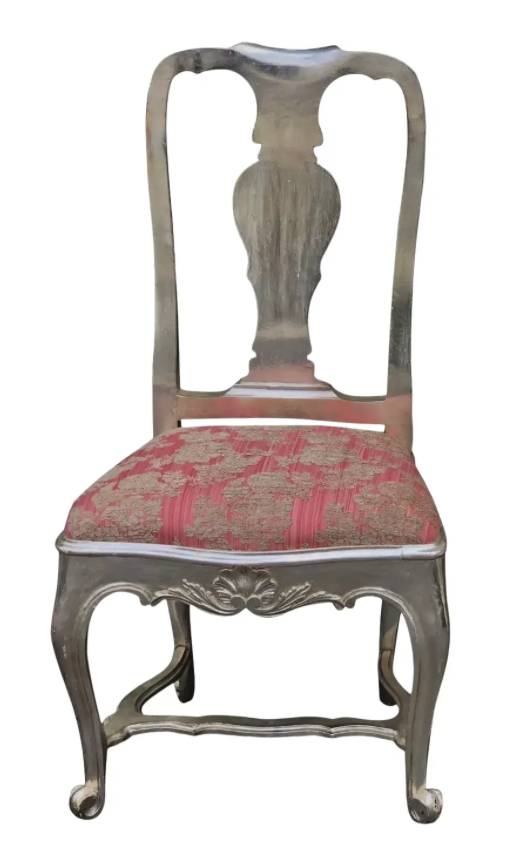 Antique George III Silverleaf Giltwood & Pink Chenille Side Chair