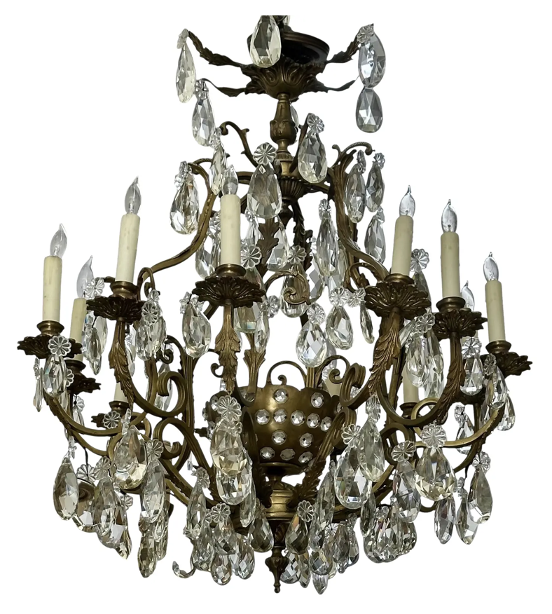 Antique French Gilt Bronze & Crystal Louis XVI Chandelier