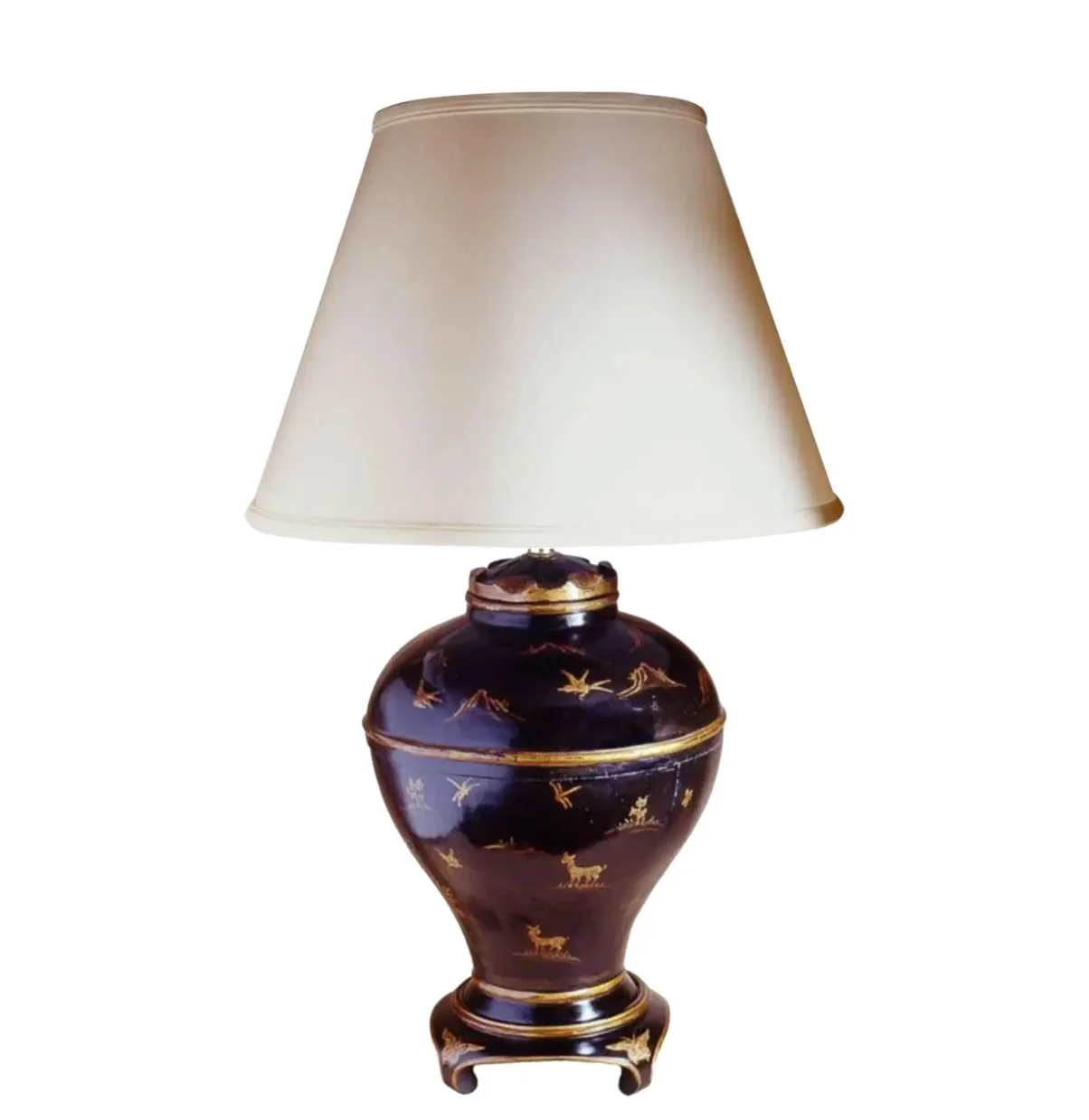 George II Style Burton-Ching Black Chinoiserie Table Lamp & Shade