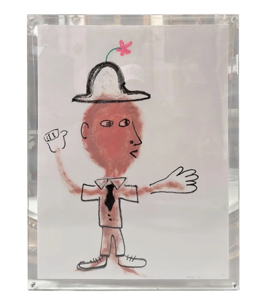 Original Makan Negahban Painting on Paper in Lucite Frame