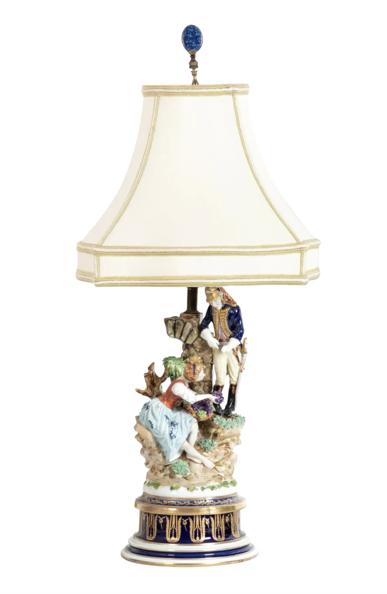 Antique Capodimonte Porcelain Figural Group Designer Lamp