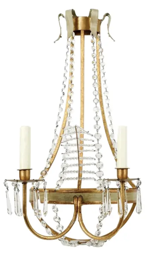 David Iatesta Gilt Metal Crystal & Tole Chandelier Light Wall Sconce