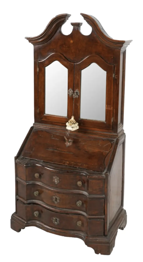 Antique Georgian Diminutive Mahogany Mirrored Secretary