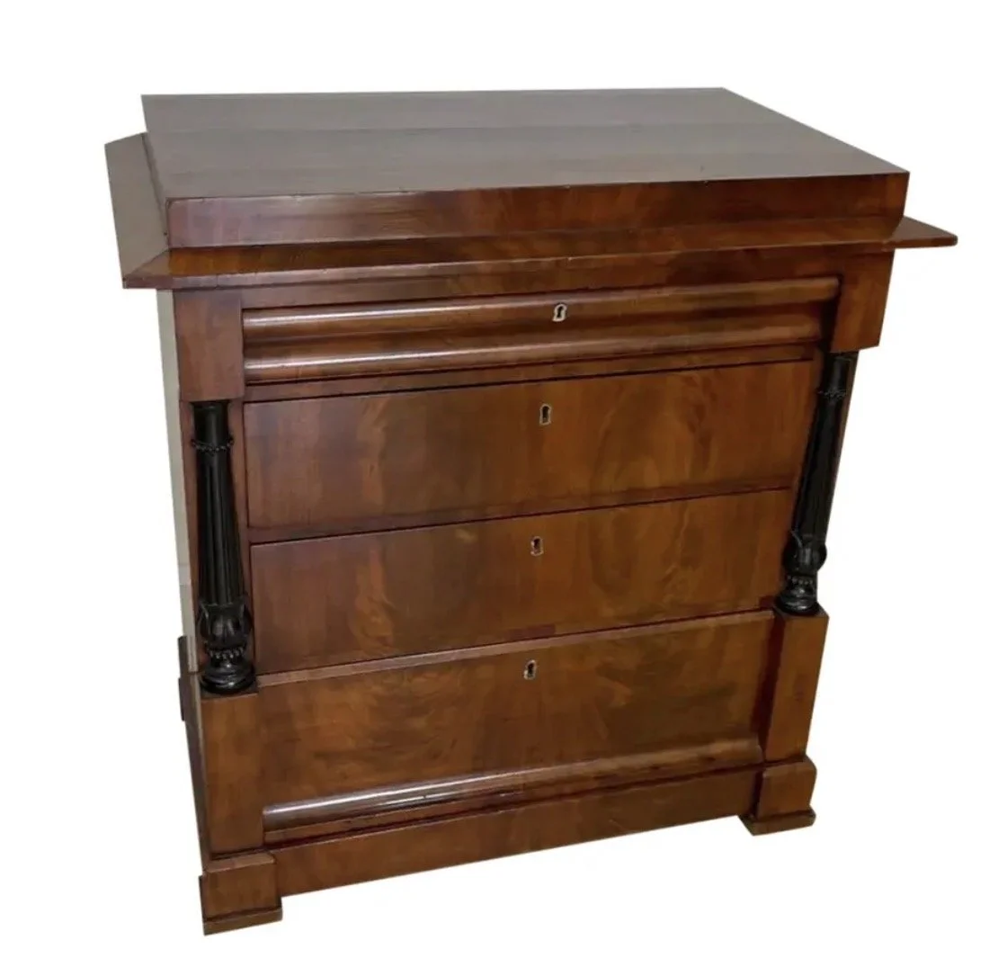 Antique Empire Mahogany & Ebony Commode Chest of Drawers Nightstand