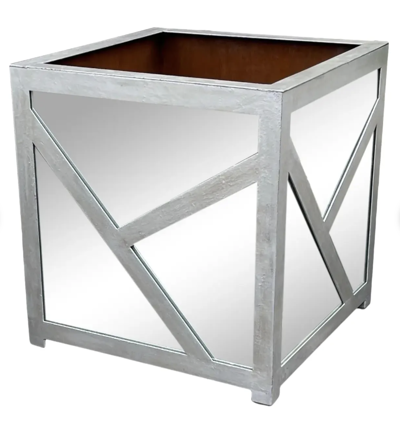 Art Deco Style Mahogany Lined Mirrored Iron Planter