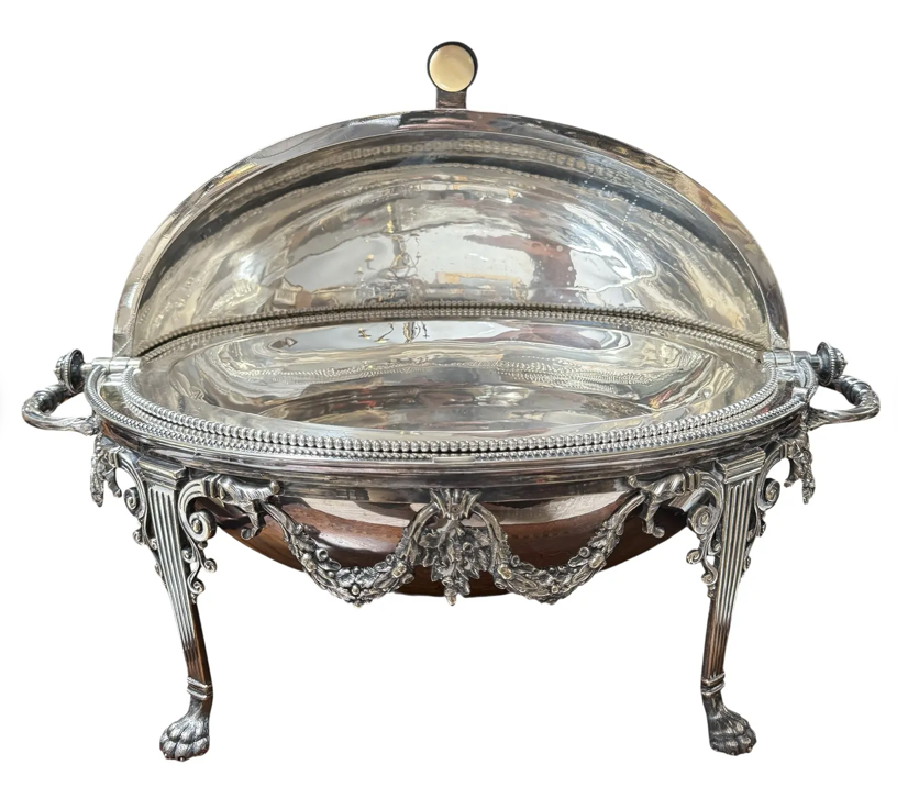 Huge Antique Atkin Brothers Silver Rotating Food Dome Serving Dish