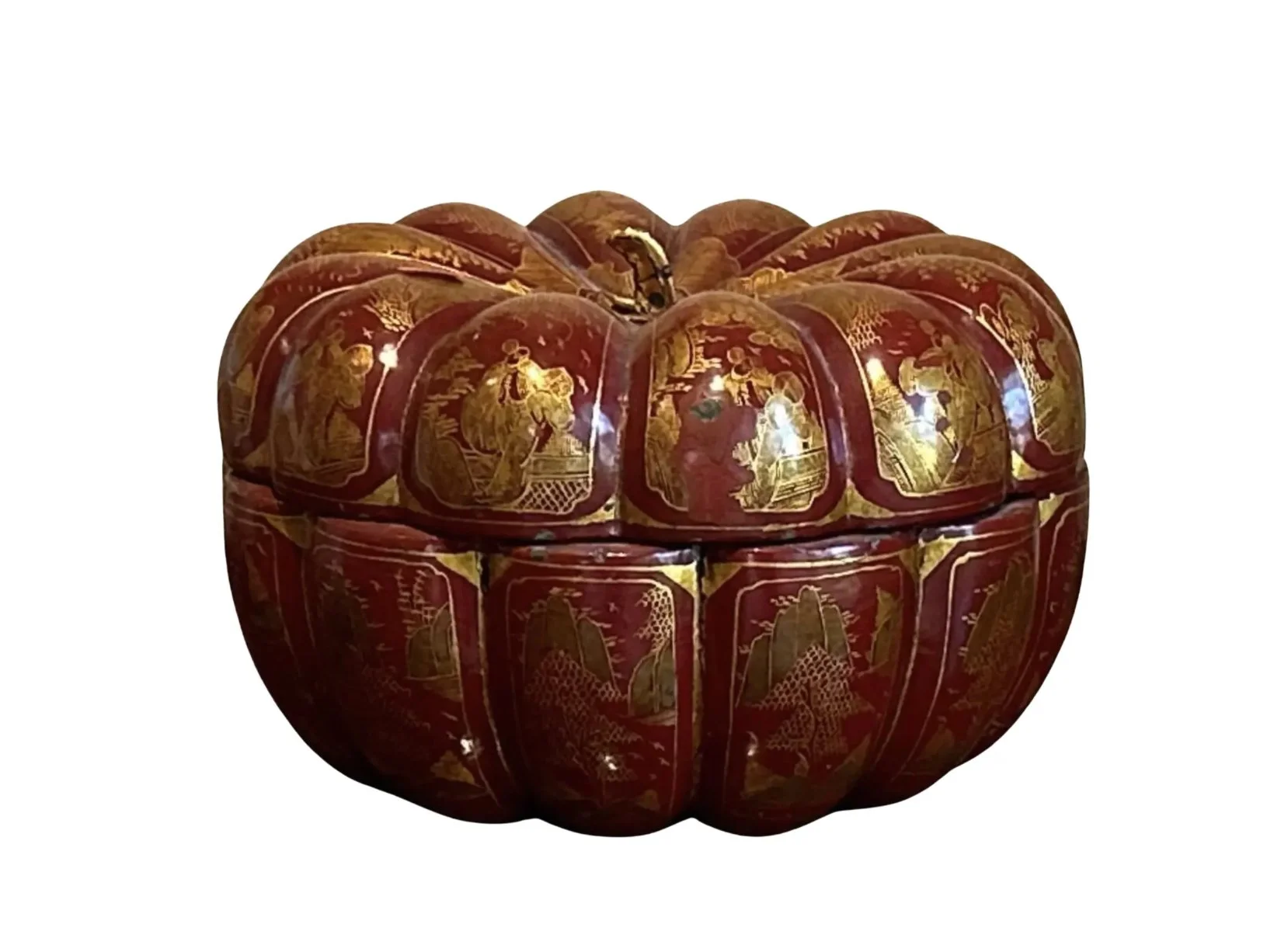 Antique Chinese Paper Mache Pumpkin Jewelry Box