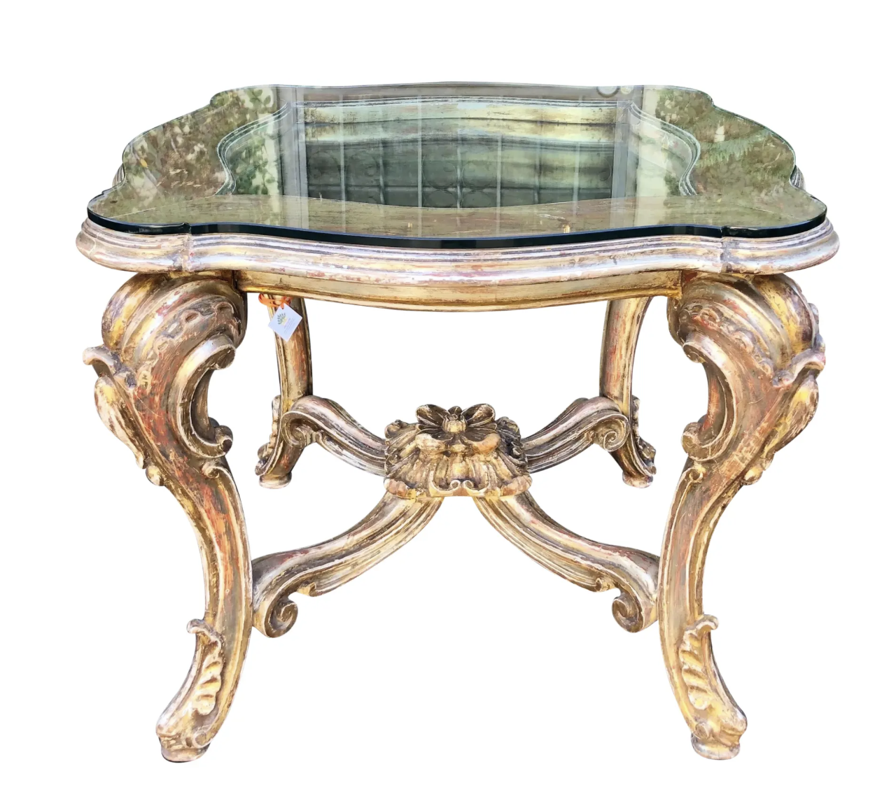 Antique 18th C Style Rococo Venetian Giltwood Table by W Antiqued Mirror