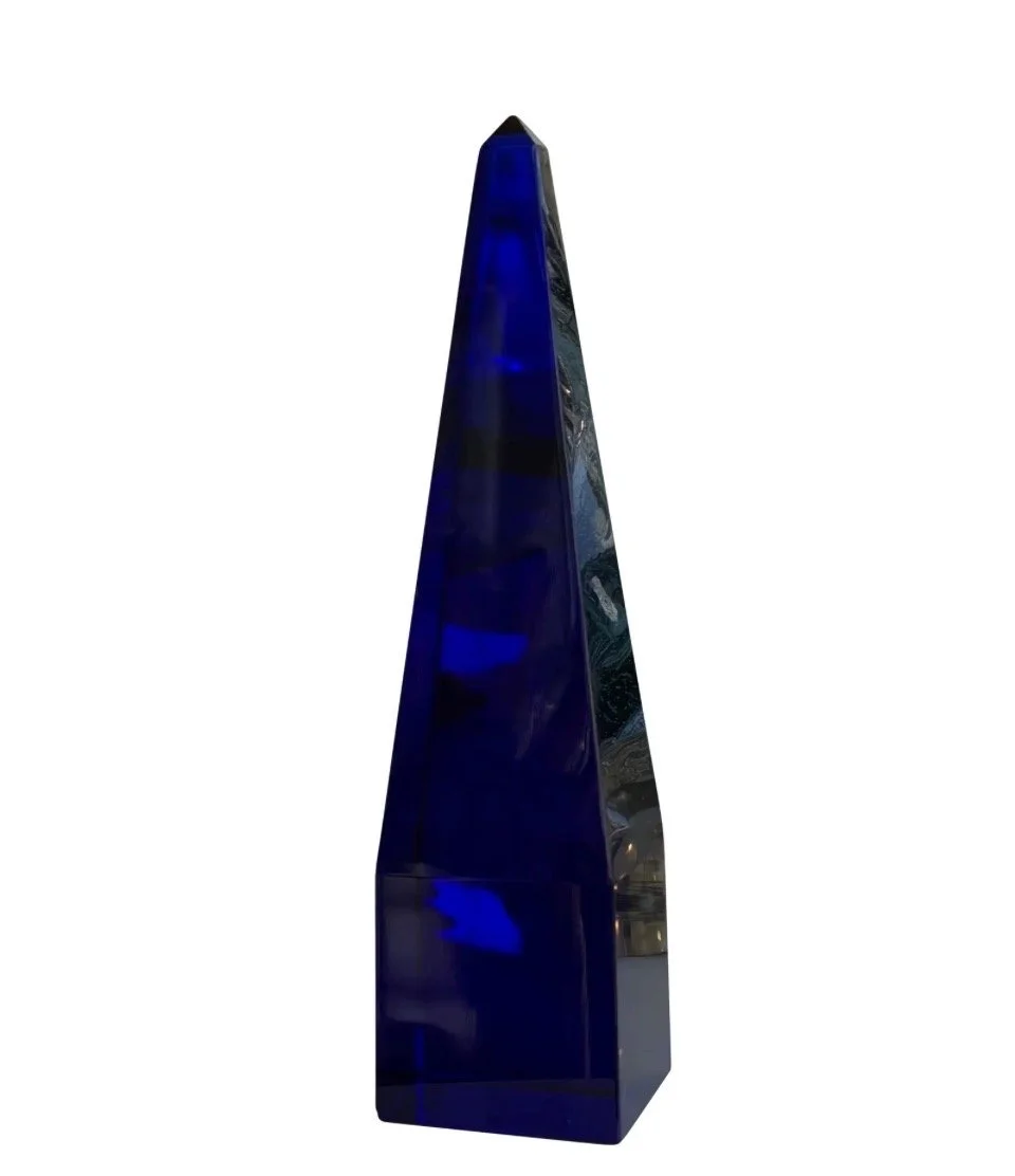 Signed 1960’s Archimede Seguso Cobalt Blue Murano Glass Crystal Obelisk