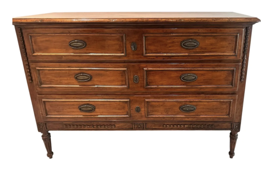 Antique Italian Neoclassical Fruitwood Commode Chest of Drawers