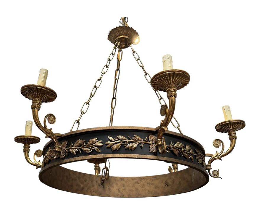 French Empire Style Gilt Brass 6 Light Chandelier