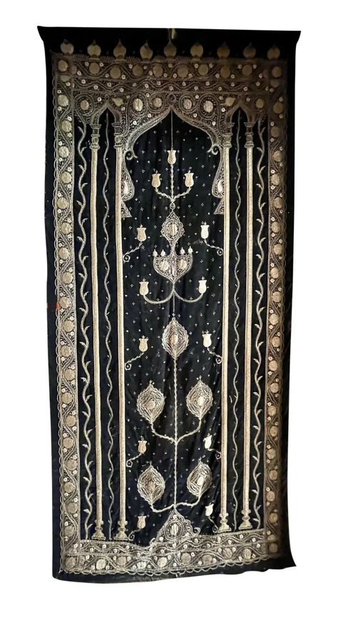 Antique Moroccan Textile Black & Gold Tapestry