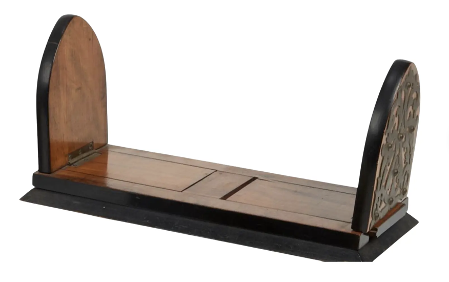 Antique Burl Walnut & Brass Mounted Sliding Book Stand