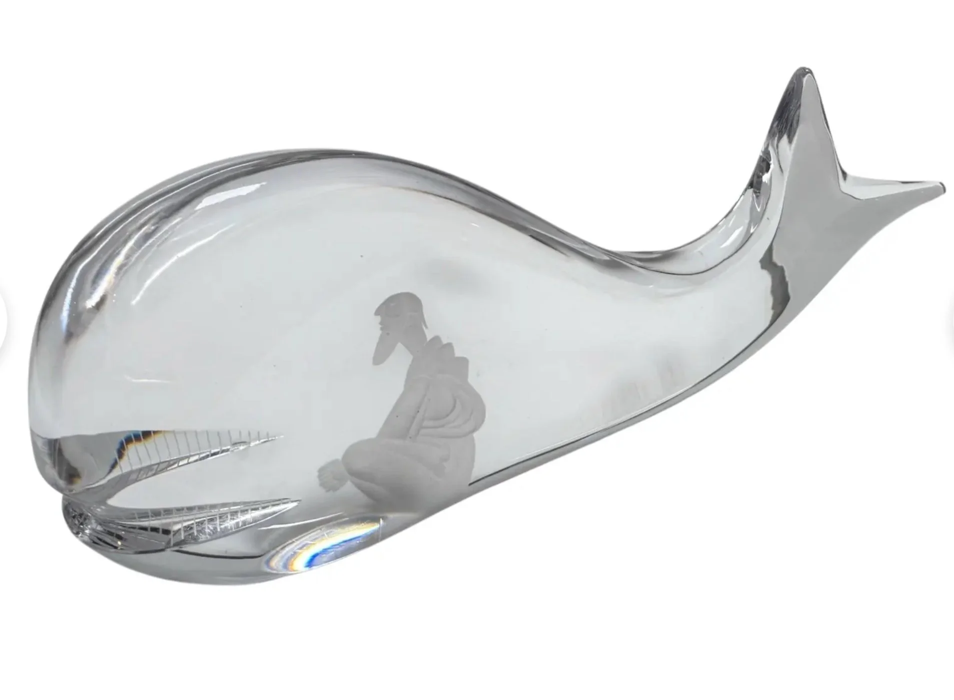 Modern Kosta Boda Jonah and the Whale Crystal Fish Sculpture