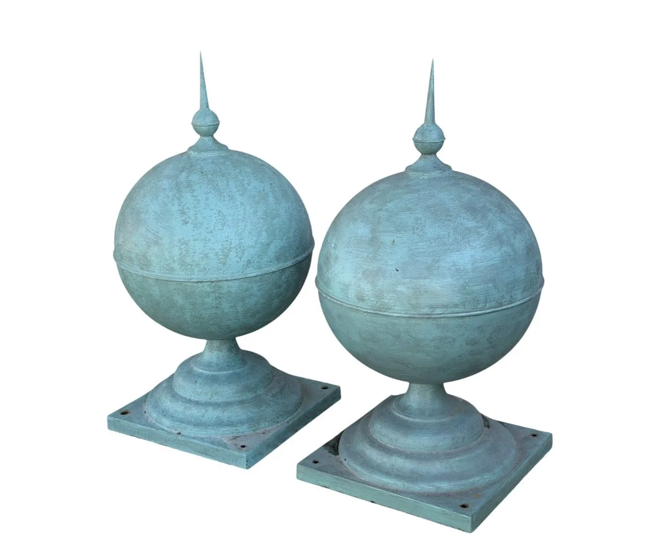 Pair of Antique Painted Copper Architectural Sphere Post Finials