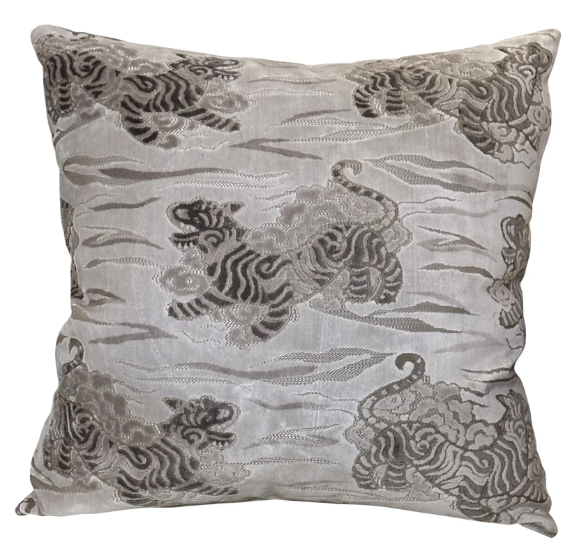 Clarence House Tibetan Tiger Cut Velvet Linen Back Down Pillow - 1 of 2