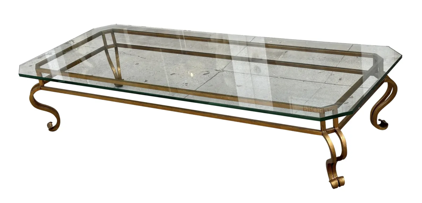 1960s Hollywood Regency Gilt Metal and Glass Coffee Table
