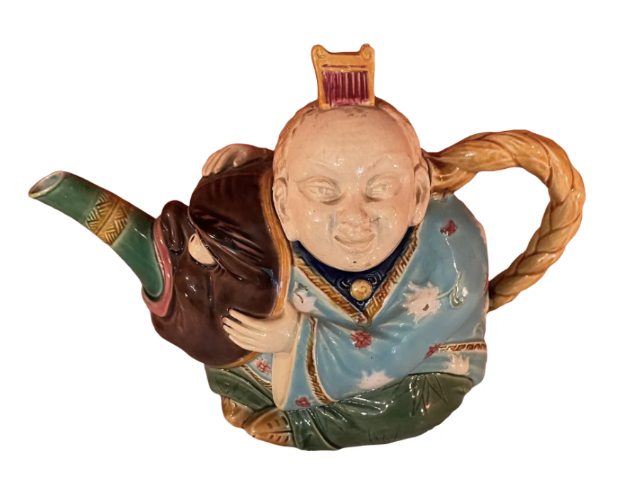 19th-Century Majolica Minton Chinese Man Figural Teapot