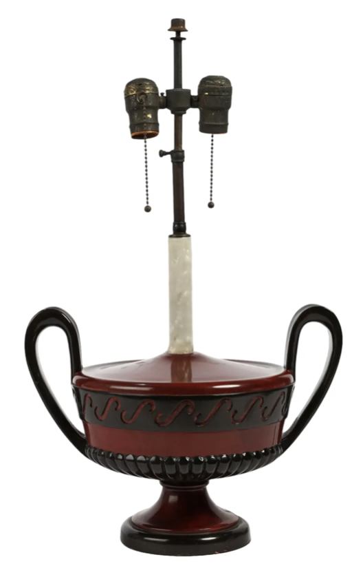 Neoclassical Style Red and Black Painted Greek Urn Table Lamp